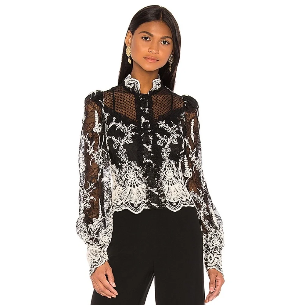 NWT Alexis Boda Embroidered Victorian Lace Puff Sleeve Top - Picture 1 of 10